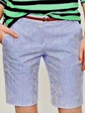 J. Crew Andie Blue and White Pinstripe Bermuda Shorts Sz 12
